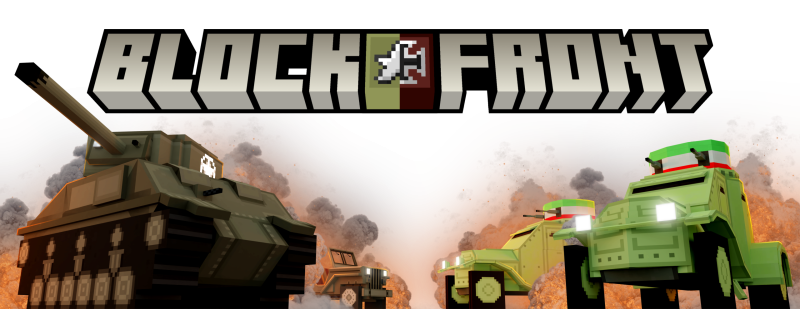 The BlockFront logo, accompanied by a Sherman tank, Jeep and two Lancia 1ZMs