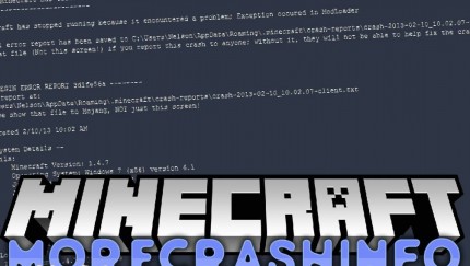 Мод MoreCrashInfo 1.15.2/1.14.4  (Узнай о всех ошибках)