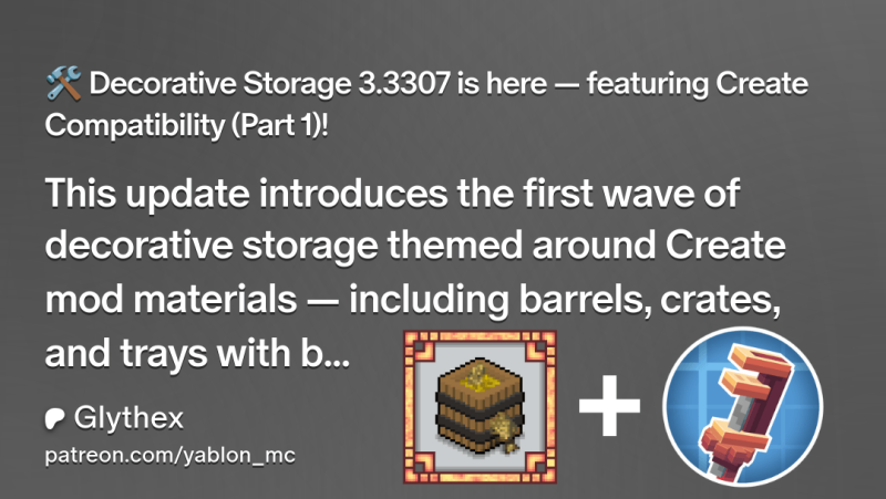 Мод [STORAGE UPGRADES] Decorative Storage 1.21.3/1.19.4 (Декоративное хранение) | 7-03-2026, 19:24 - Моды для Minecraft / Индустриальные / Еда / Деревья и растения / 1.19.2 / 1.19.4 / 1.20.1 / 1.20.4 / 1.21 / 1.21.1