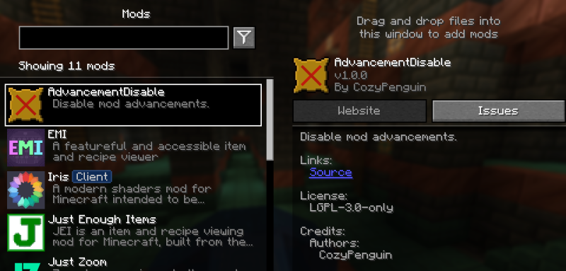 Мод Advancement Disable 26.2/1.21.4 (Отключение достижений) | 20-07-2026, 17:38 - Моды для Minecraft / Инструменты / 1.21 / 1.21.1 / 1.21.4 / 26.1.2 / 26.2