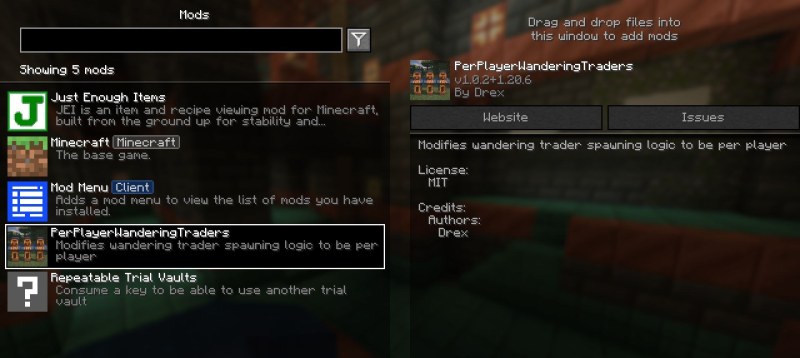 Мод PerPlayerWanderingTraders для Майнкрафт 1.21.5 (Fabric, Quilt) | Вчера, 16:28 - Моды для Minecraft / Мобы / Инструменты / 1.20.1 / 1.20.5 / 1.20.6 / 1.21 / 1.21.1 / 1.21.4 / 1.21.5 / 1.21.8 / 1.21.11 / 26.1 / 26.1.1 / 26.1.2 / 26.2