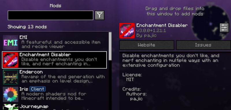Мод EnchantmentDisabler 26.3/1.21.11 (Отключение зачарований, Конфигурация) | 18-09-2026, 23:14 - Моды для Minecraft / Инструменты / 1.16.5 / 1.17.1 / 1.18.2 / 1.19 / 1.19.1 / 1.19.2 / 1.19.3 / 1.19.4 / 1.20 / 1.20.1 / 1.20.2 / 1.20.4 / 1.20.6 / 1.21 / 1.21.1 / 1.21.4 / 1.21.5 / 1.21.8 / 1.21.10 / 1.21.11 / 26.1 / 26.1.1 / 26.1.2 / 26.2 / 26.3
