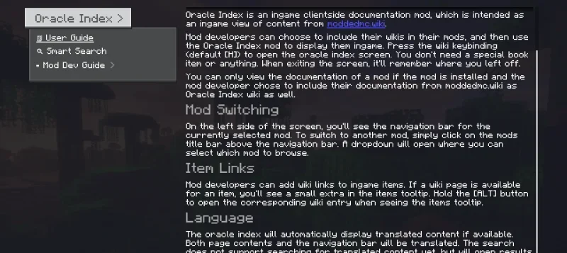 Мод Oracle Index 26.1.2/1.21.1 (Просмотр вики в игре) | 14-10-2026, 18:35 - Моды для Minecraft / Мини карта / Инструменты / Ядра (Библиотеки) / 1.21.1 / 26.1.2