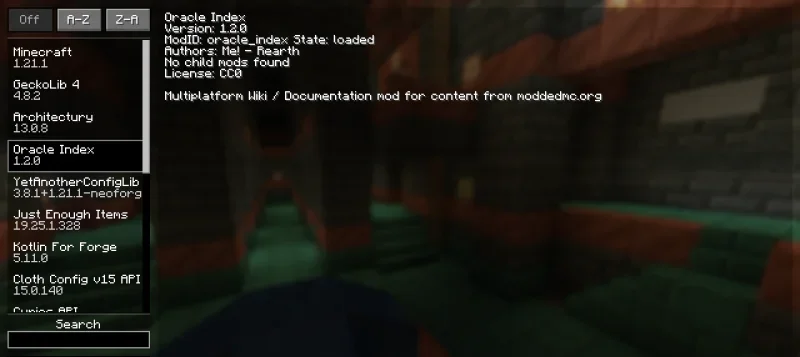Мод Oracle Index 26.1.2/1.21.1 (Просмотр вики в игре) | 14-10-2026, 18:35 - Моды для Minecraft / Мини карта / Инструменты / Ядра (Библиотеки) / 1.21.1 / 26.1.2